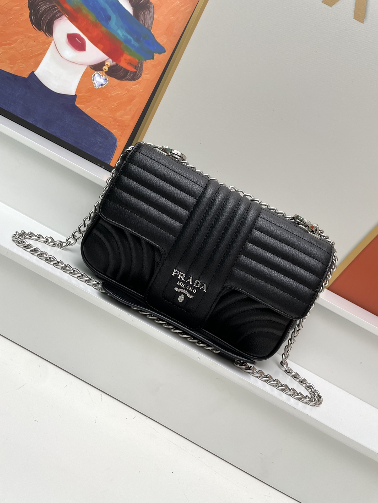 PRADA(プラダ) ダイアグラム レザー ショルダーバッグ ブラウン